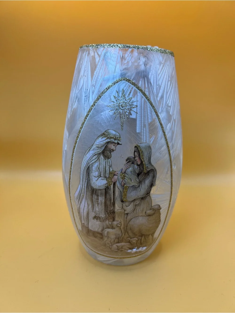 Cracker Barrel Nativity Accent Light PreLit Frosted Glass Cylinder Open Box